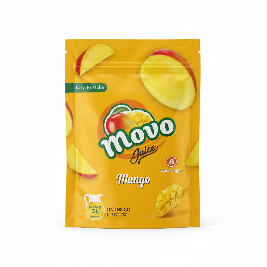 Movo Mango Juice Powder Zero Sugar 75g (Makes 3L) | مسحوق عصير مانجو بدون سكر